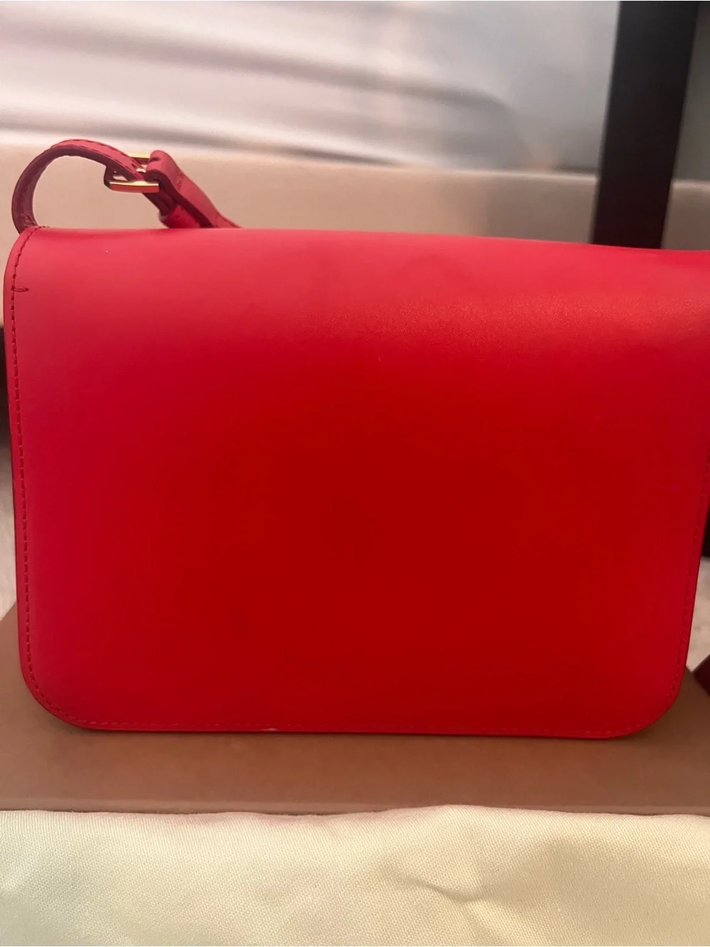 Burberry Red Leather TB Crossbody Bag with Gold Hardware